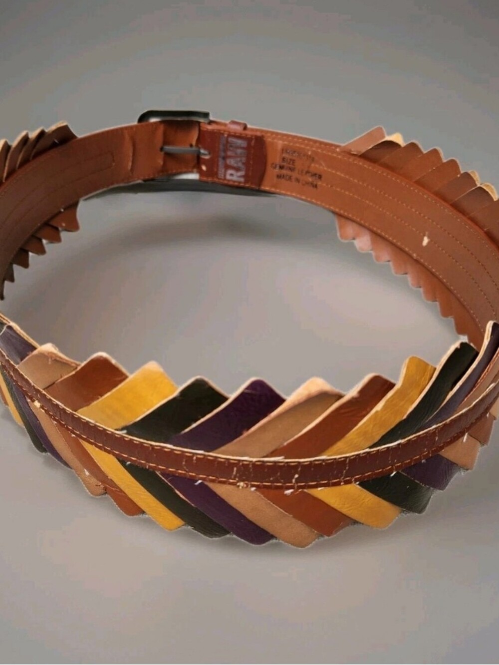 Womens Large Tri Color Wide Leather Belt Adjustable Boho Festive
